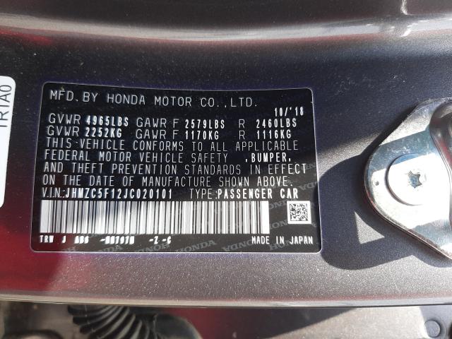 2018 HONDA CLARITY JHMZC5F12JC020101