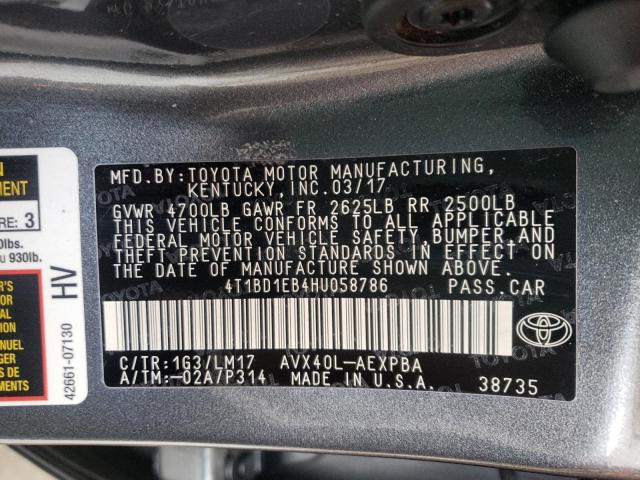2017 TOYOTA AVALON HYB 4T1BD1EB4HU058786