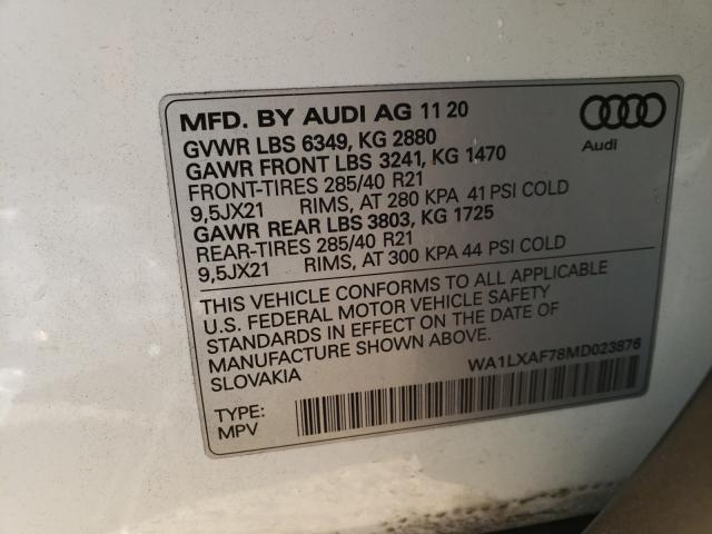 VIN WA1LXAF78MD023876 2021 Audi Q7, Premium Plus no.10