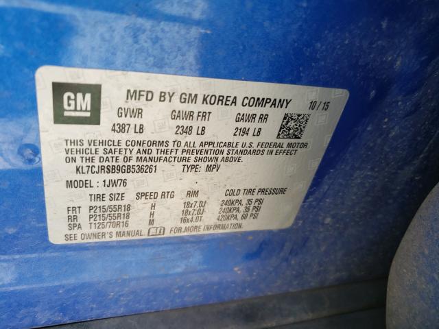 2016 CHEVROLET TRAX LTZ KL7CJRSB9GB536261