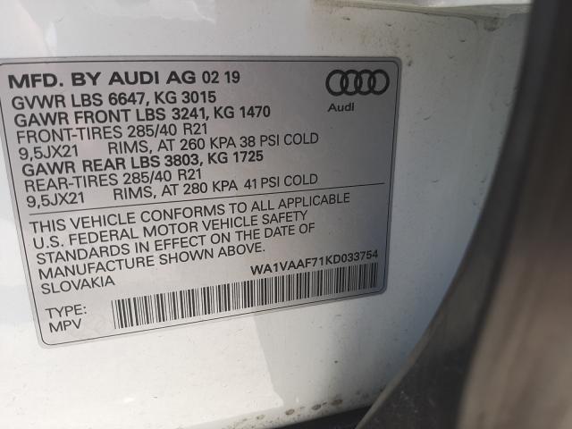 VIN WA1VAAF71KD033754 2019 AUDI Q7 PRESTIG no.10