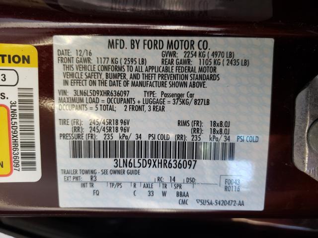 2017 LINCOLN MKZ SELECT 3LN6L5D9XHR636097