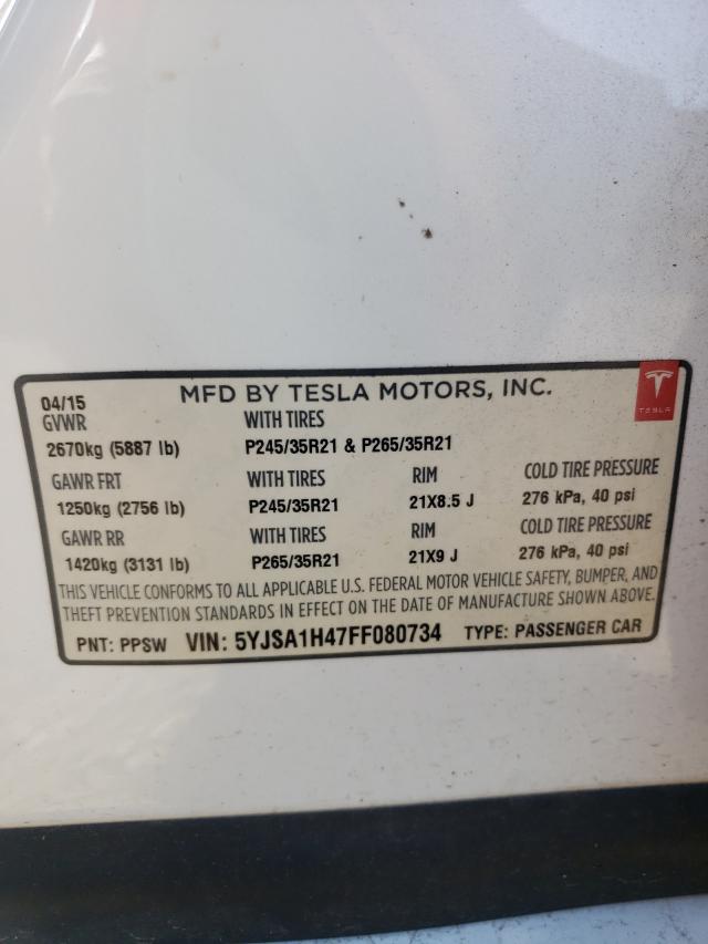 2015 TESLA MODEL S P8 5YJSA1H47FF080734