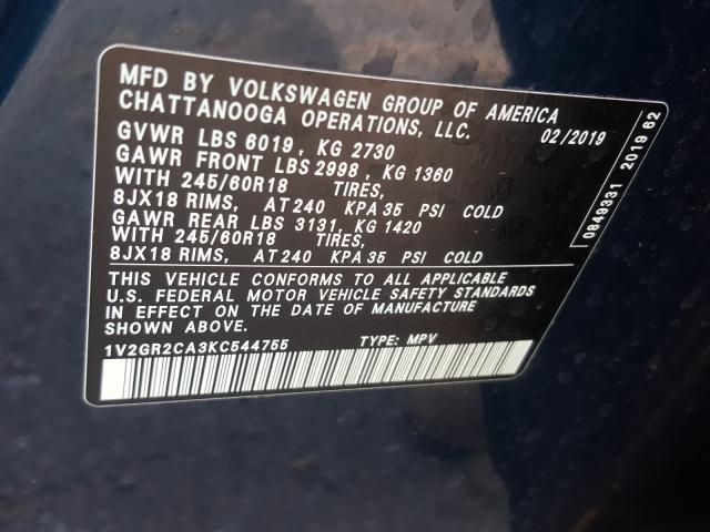 2019 VOLKSWAGEN ATLAS S 1V2GR2CA3KC544755