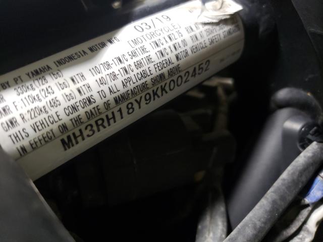 2019 YAMAHA YZFR3 A MH3RH18Y9KK002452