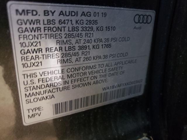 2019 AUDI Q8 PREMIUM WA1BVAF1XKD023422