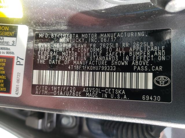 2017 TOYOTA CAMRY LE 4T1BF1FK0HU799333