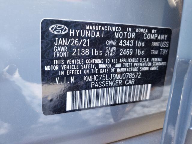 2021 HYUNDAI IONIQ SE KMHC75LJ9MU078572