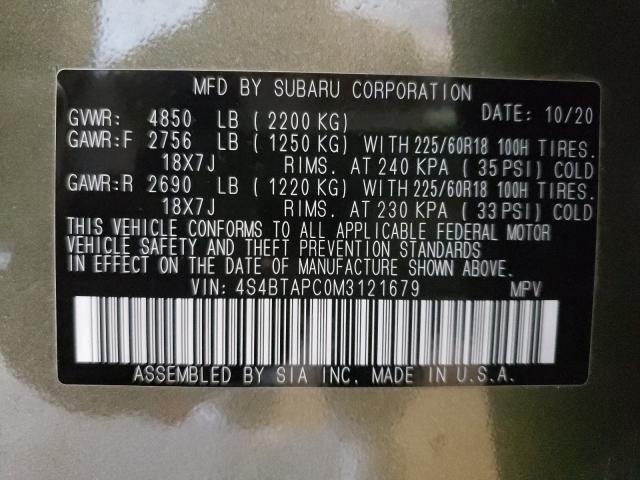 2021 SUBARU OUTBACK TO 4S4BTAPC0M3121679