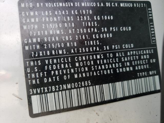 2022 VOLKSWAGEN TAOS SE 3VVTX7B23NM002685