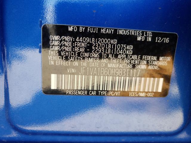 2017 SUBARU WRX JF1VA1B60H9831117