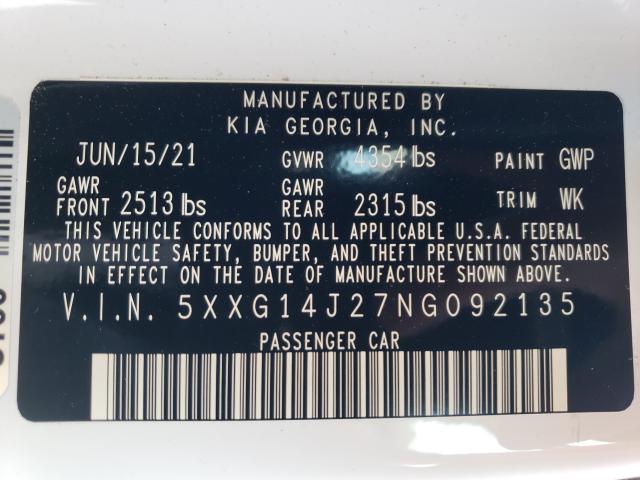 2022 KIA K5 LXS 5XXG14J27NG092135