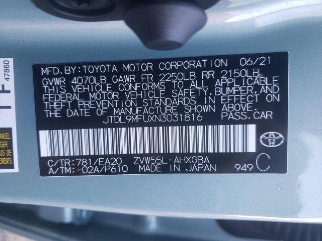 2022 TOYOTA PRIUS LE JTDL9MFUXN3031816