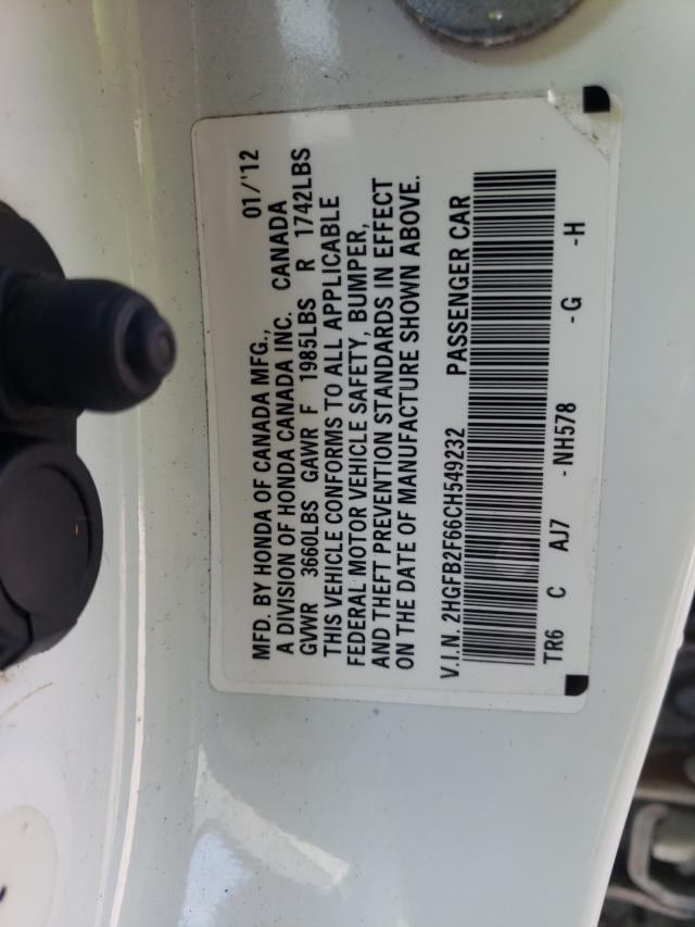 2012 HONDA CIVIC HF 2HGFB2F66CH549232