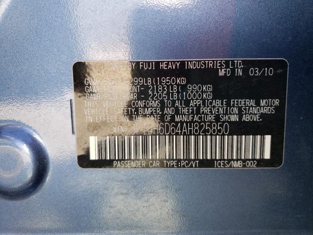 2010 SUBARU IMPREZA OU JF1GH6D64AH825850