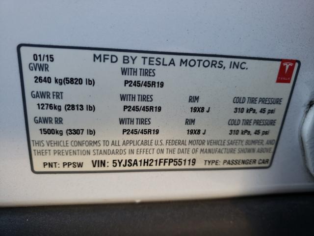 2015 TESLA MODEL S 85 5YJSA1H21FFP55119