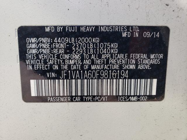 2015 SUBARU WRX JF1VA1A60F9816194