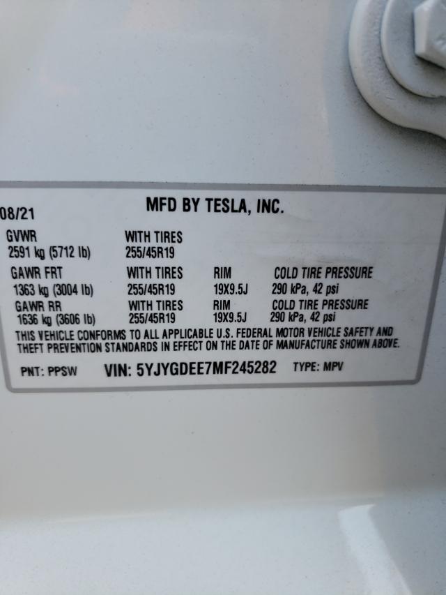 5YJYGDEE7MF245282 | 2021 TESLA MODEL Y