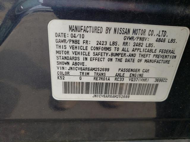 2010 INFINITI G37 JN1CV6AR6AM252699