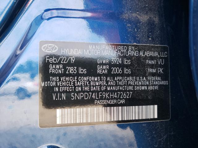 5NPD74LF9KH472627 Hyundai Elantra SE 10