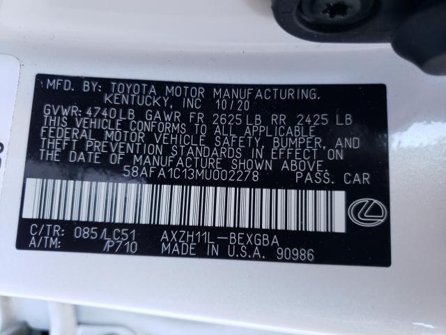 2021 LEXUS ES 300H UL 58AFA1C13MU002278