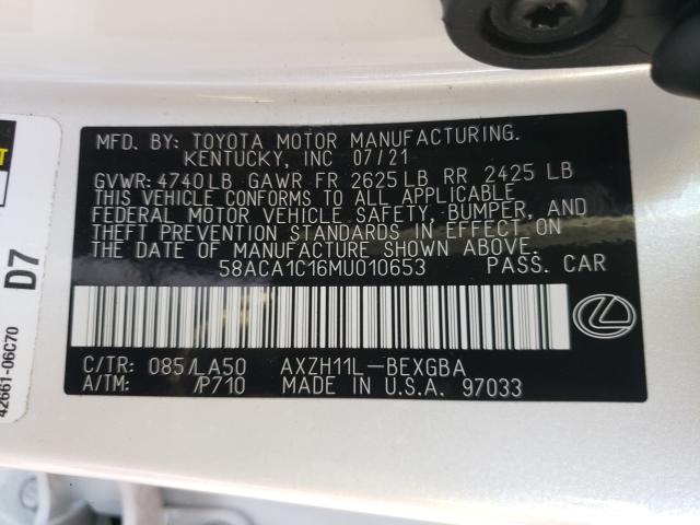 2021 LEXUS ES 300H BA 58ACA1C16MU010653