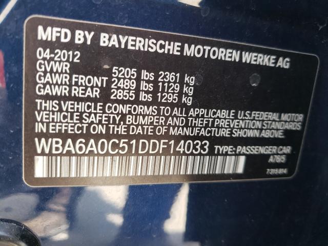 VIN WBA6A0C51DDF14033 2013 BMW 6 Series, 640 I no.10