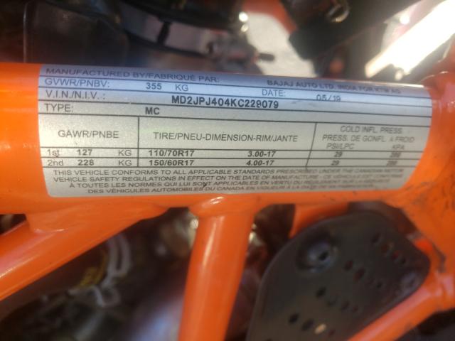 2019 KTM 390 DUKE MD2JPJ404KC229079