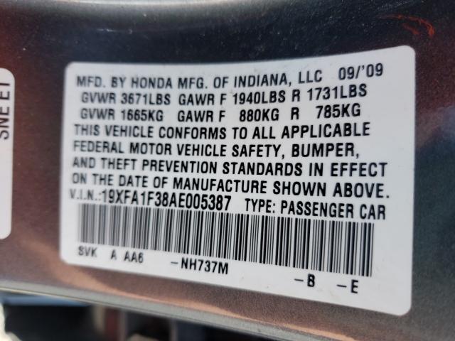 2010 HONDA CIVIC VP 19XFA1F38AE005387