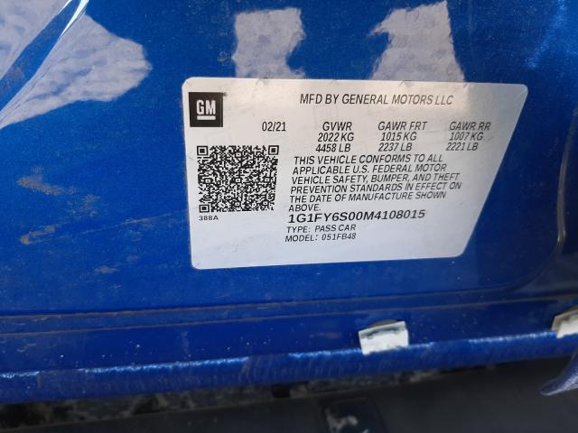 2021 CHEVROLET BOLT EV LT 1G1FY6S00M4108015