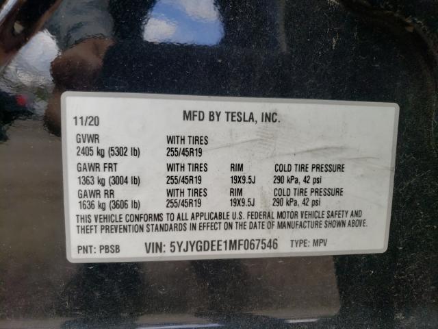 2021 TESLA MODEL Y 5YJYGDEE1MF067546