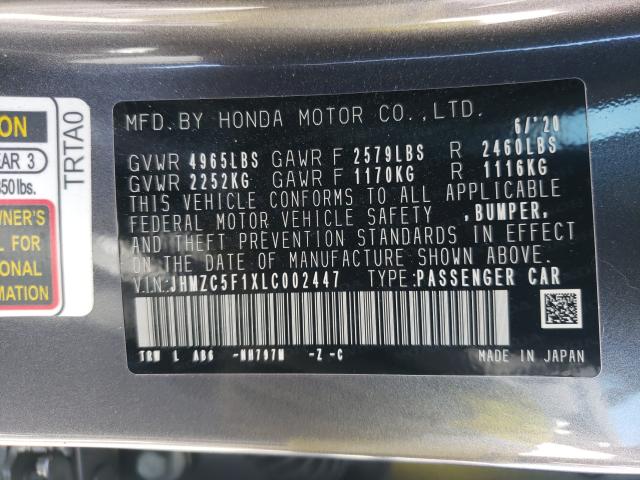 2020 HONDA CLARITY JHMZC5F1XLC002447
