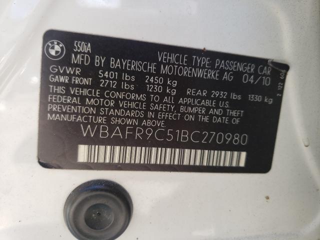 2011 BMW 550 I WBAFR9C51BC270980