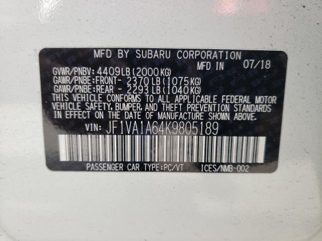 2019 SUBARU WRX JF1VA1A64K9805189