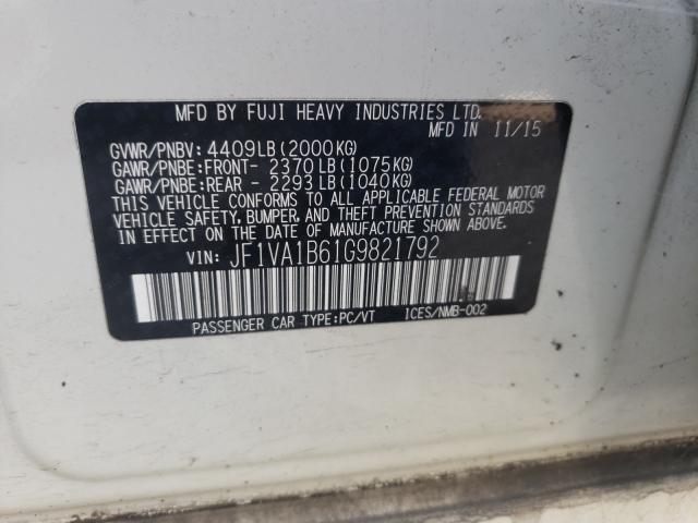 2016 SUBARU WRX JF1VA1B61G9821792
