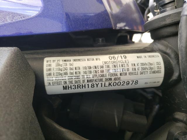 2020 YAMAHA YZFR3 A MH3RH18Y1LK002978