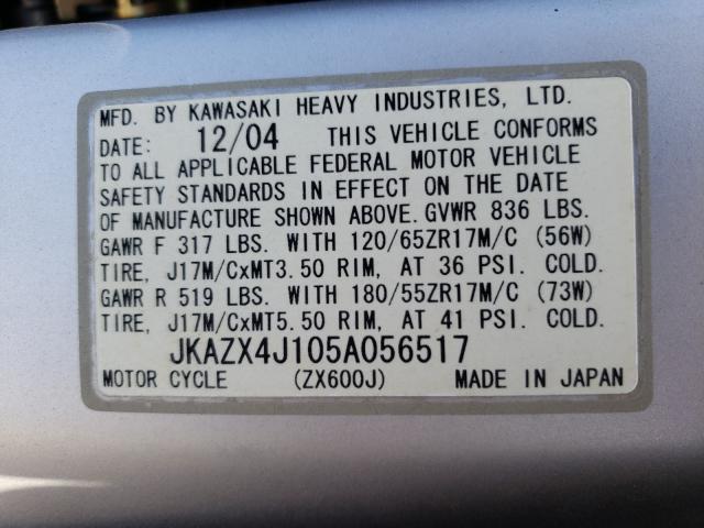 2005 KAWASAKI ZX600 J1 JKAZX4J105A056517