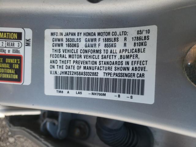 2010 HONDA INSIGHT LX JHMZE2H58AS032882