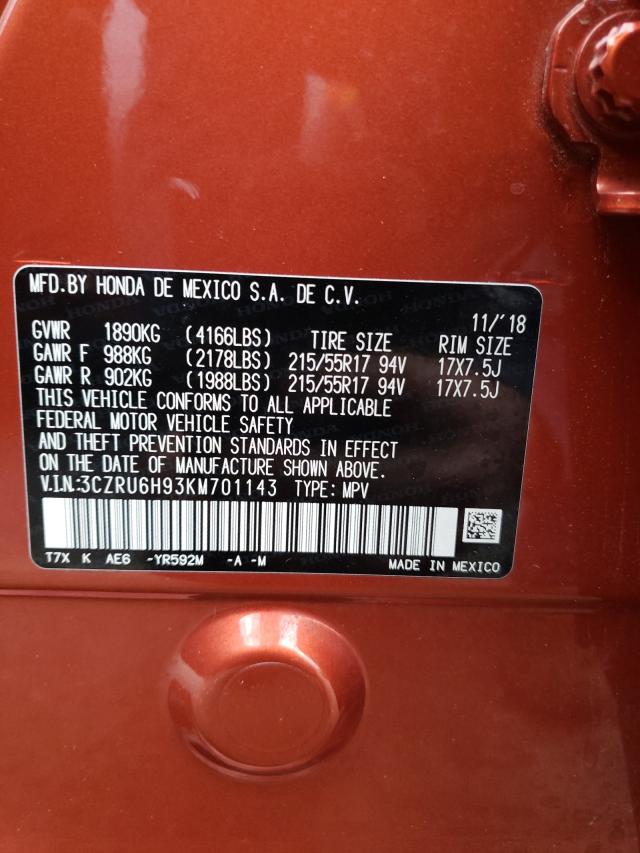 2019 HONDA HR-V TOURI 3CZRU6H93KM701143