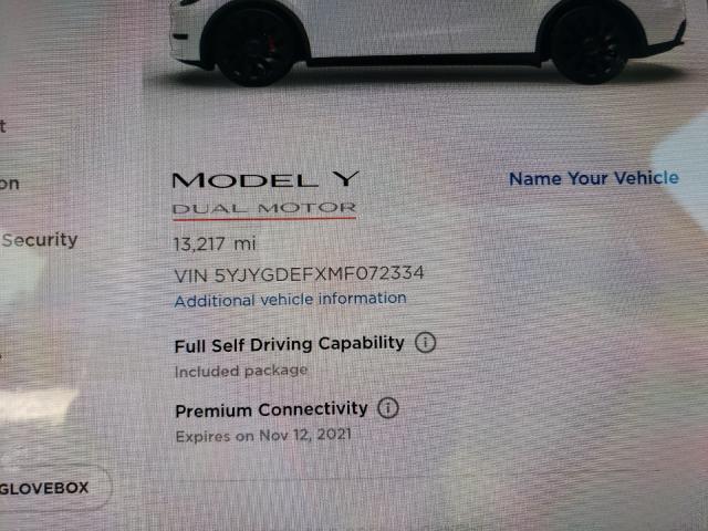 2021 TESLA MODEL Y 5YJYGDEFXMF072334