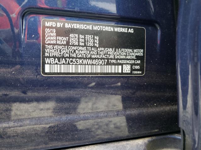 2019 BMW 530 XI WBAJA7C53KWW46907