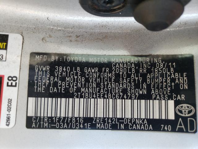 2011 TOYOTA COROALLA 2T1BU4EE4BC674797