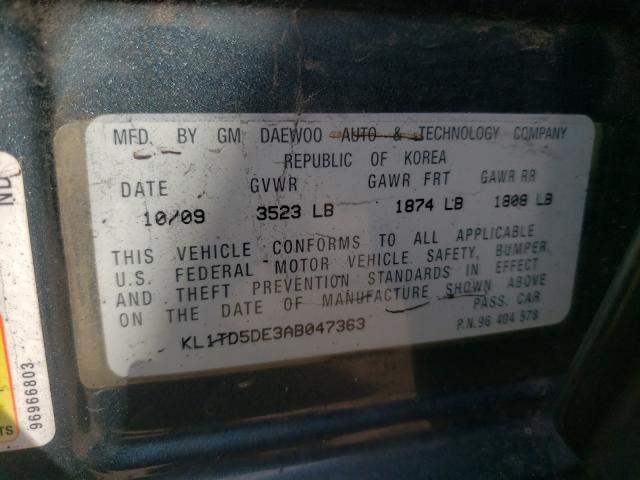 2010 CHEVROLET AVEO KL1TD5DE3AB047363