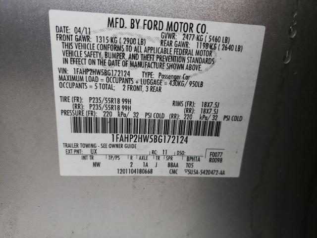 2011 FORD TAURUS SEL 1FAHP2HW5BG172124