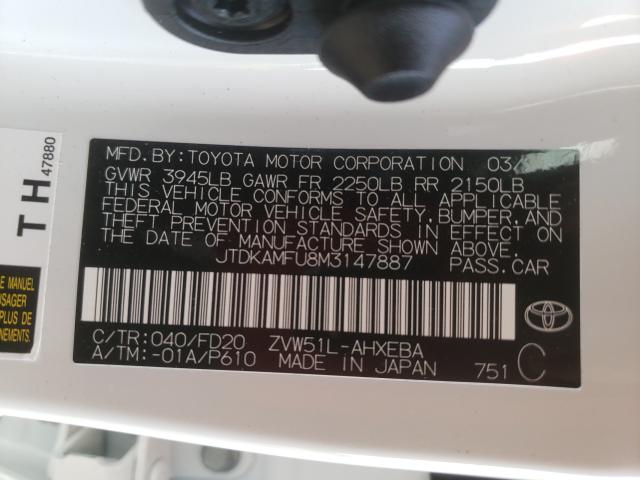 2021 TOYOTA PRIUS SPEC JTDKAMFU8M3147887