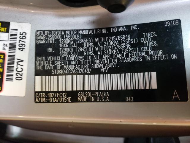 2010 TOYOTA SIENNA CE 5TDKK4CC2AS320497