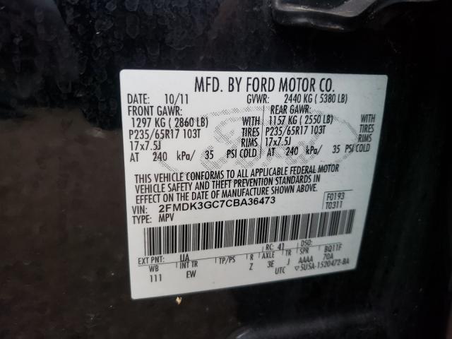 2FMDK3GC7CBA36473 Ford Edge Se 2012. Фото: 9