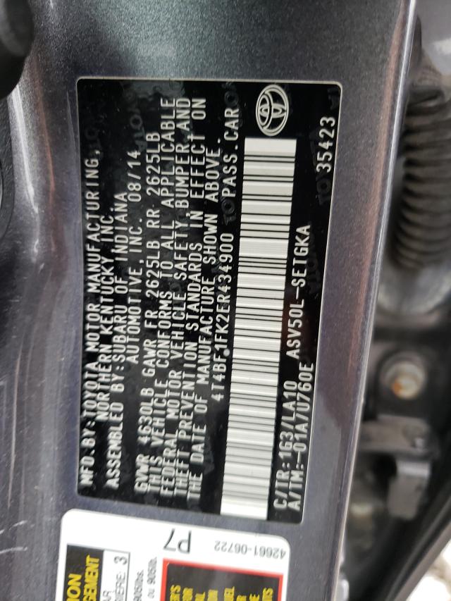 4T4BF1FK2ER434900 Toyota Camry L 2014. Фото: 9