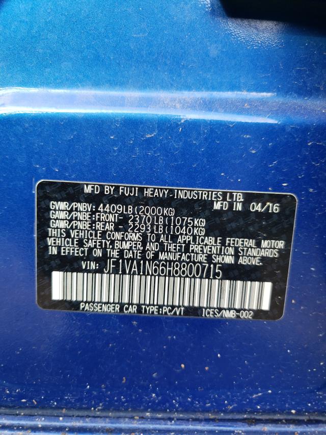 2017 SUBARU WRX LIMITE JF1VA1N66H8800715