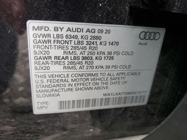 VIN WA1LXAF70MD013777 2021 Audi Q7, Premium Plus no.10